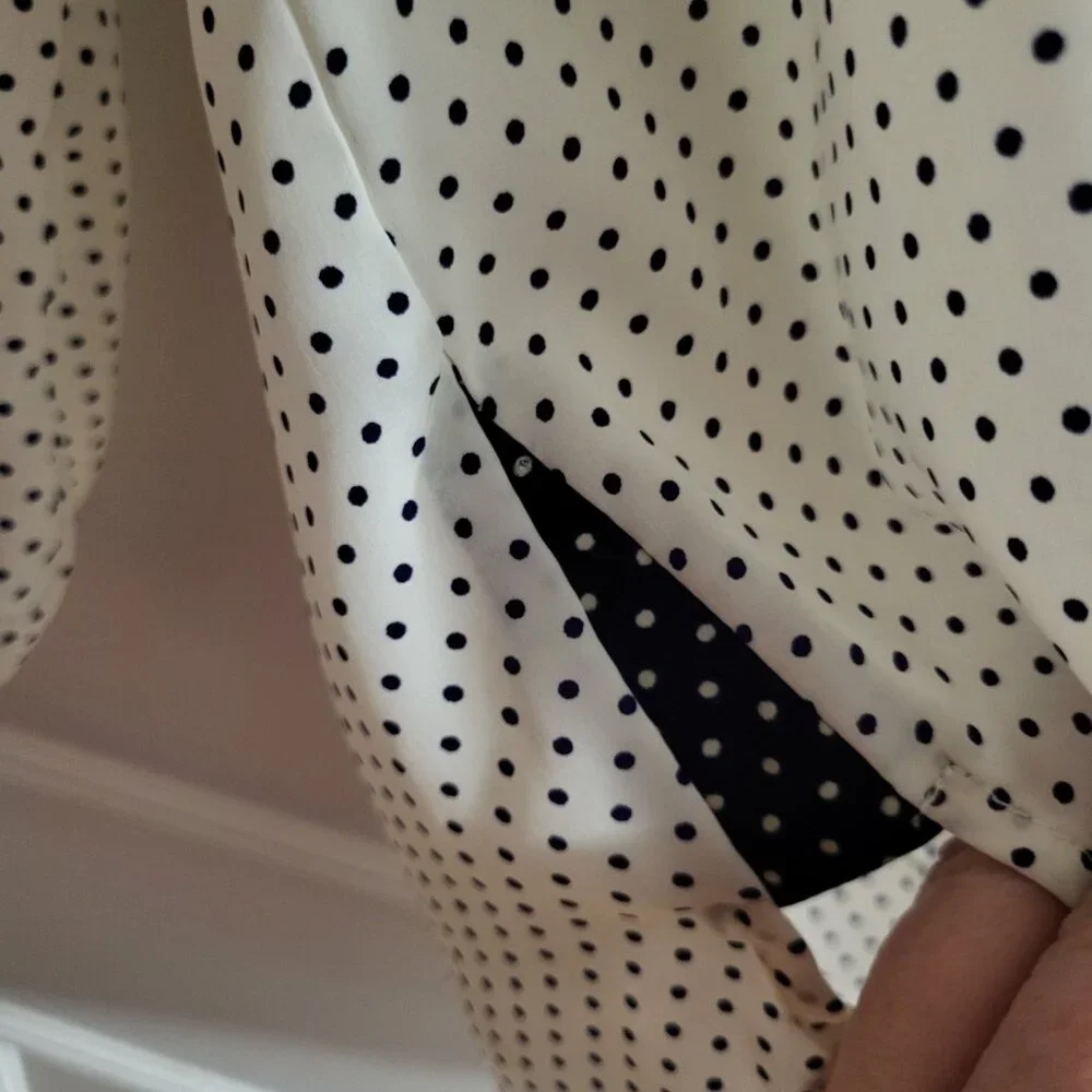 ZARA BASIC Polka Dot V-Neck Blouse with Contrast Shoulder Detail - Large. - Picture 3 of 8